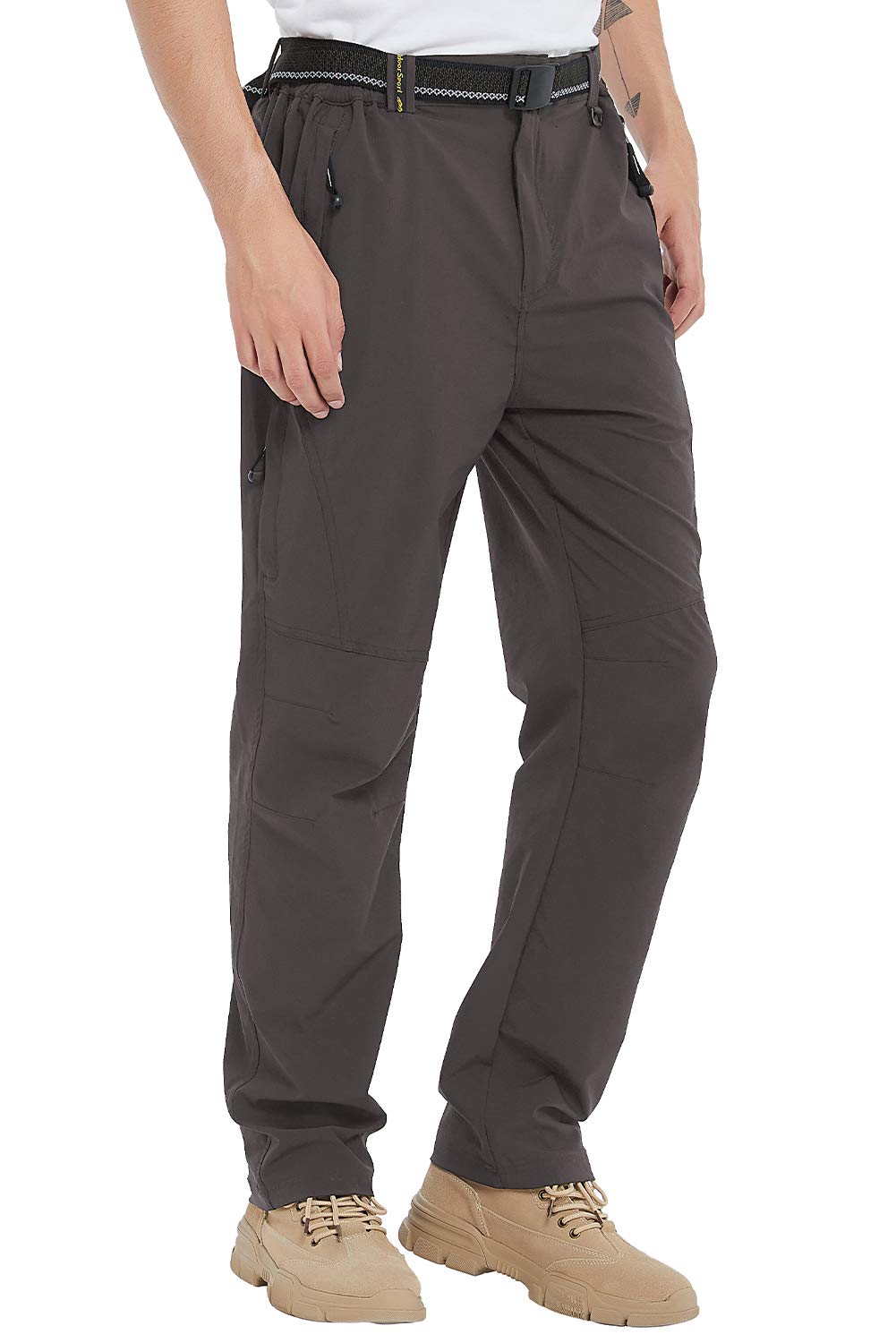 TBMPOY Men's Lightweight Hiking Pants With Belt 5 Zip Pockets