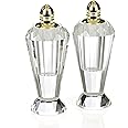 Badash Crystal Salt and Pepper Shaker Set - 4" Tall Preston Hand-Cut Optical Crystal Glass Shakers with Gold Tops - Set a Beautiful Table