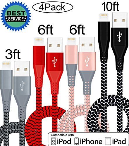 Anbso 4Pack 3ft 6ft 6ft 10ft Lightning to USB Cable Charging with 8-Pin Connector Compatible with iPhone 6/6 Plus/ 6s/ 6s Plus /5/5s/5c/iPad/iPod and More (4pcs
