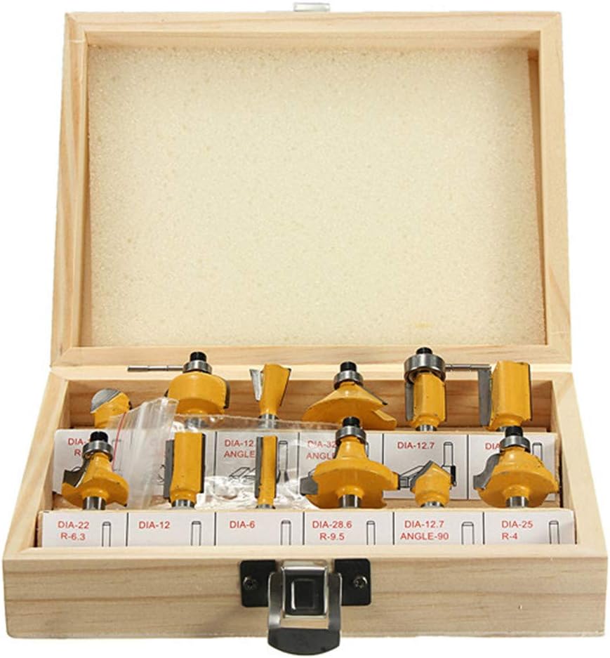 Iusun 12PC 1/4'' Professional Shank Tungsten Carbide Router Bit Set with Wood Carry Storage Case Multi Piece Woodworking Hardwood Tool Kit- Ship For USA (Yellow)