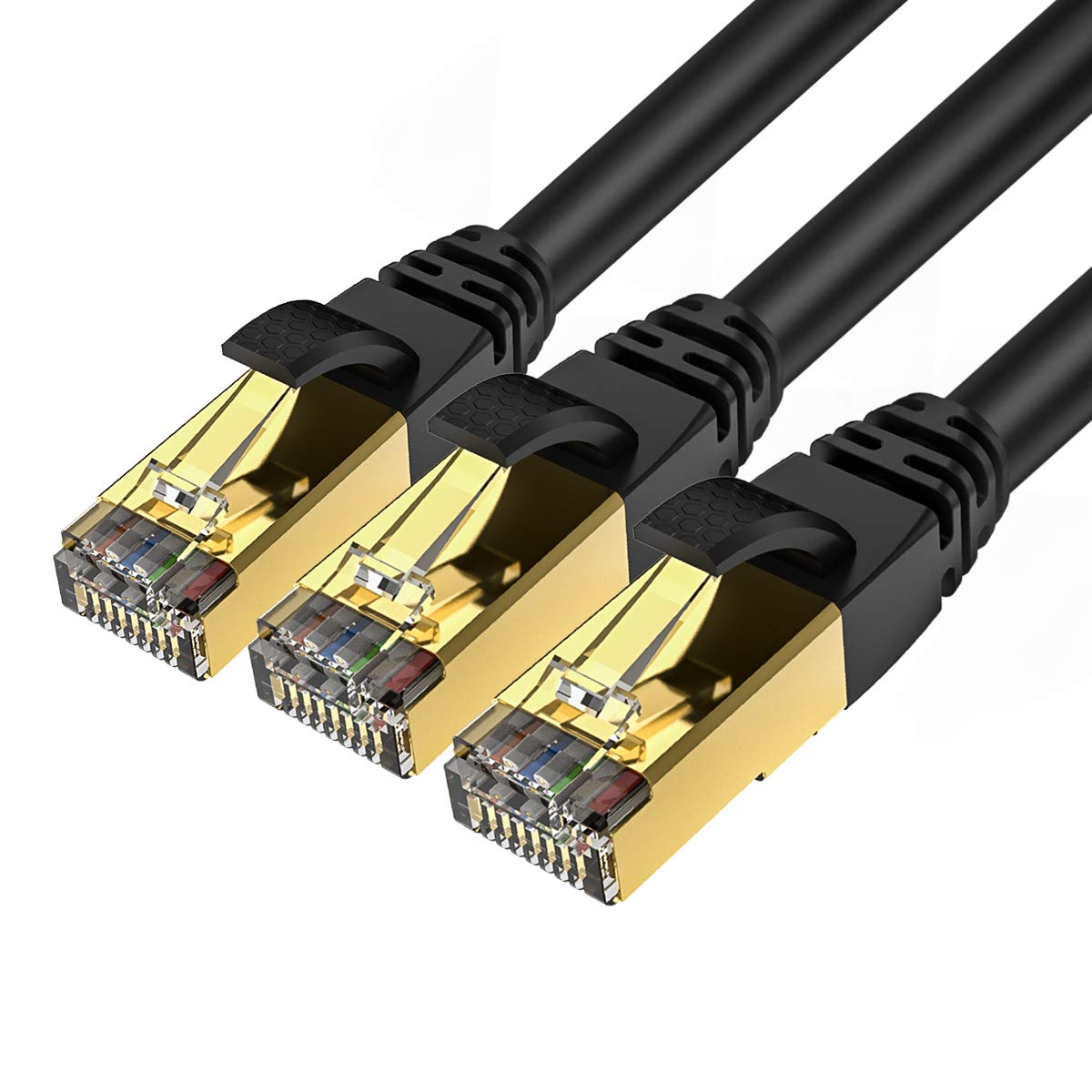 Veetop 2m/6.5ft 3Pack CAT8 Ethernet Cable 40Gbps 2000Mhz High Speed Gigabit SFTP Lan Network Internet Cables with RJ45 Gold Plated Connector for Use of Smart Office Smart Home System iOT Gaming