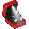 LED Stud Earring Jewelry Gift Box for Proposal, Wedding, Engagement，Birthday Luxury Jewelry Gift Box with LED Light, Jewellry Display Box (Red)
