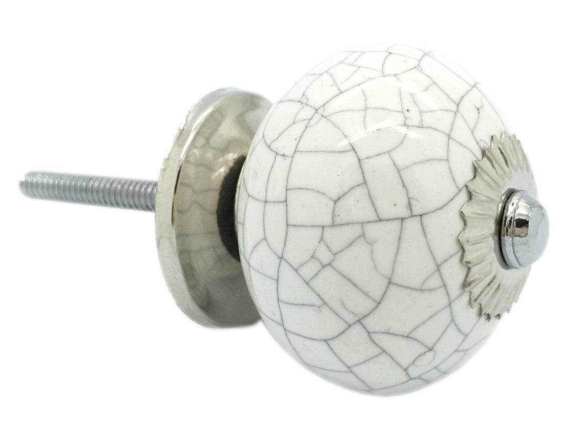 G Decor England Set of 8 White Crackle Ceramic Door Knobs Contemporary Cabinet Pulls for Cabinets, Drawers and Dressers–Decorative Drawer Knobs for Living Room, Bathroom Fixtures, or Kitchen Cabinetry