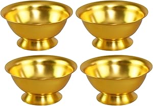 HOME-X Gold Aluminum Bowls, Serving Dishes, Colorful Food Prep Bowls, Nesting Assorted Colors, Set of 4 – 4 ½” D x 2” H