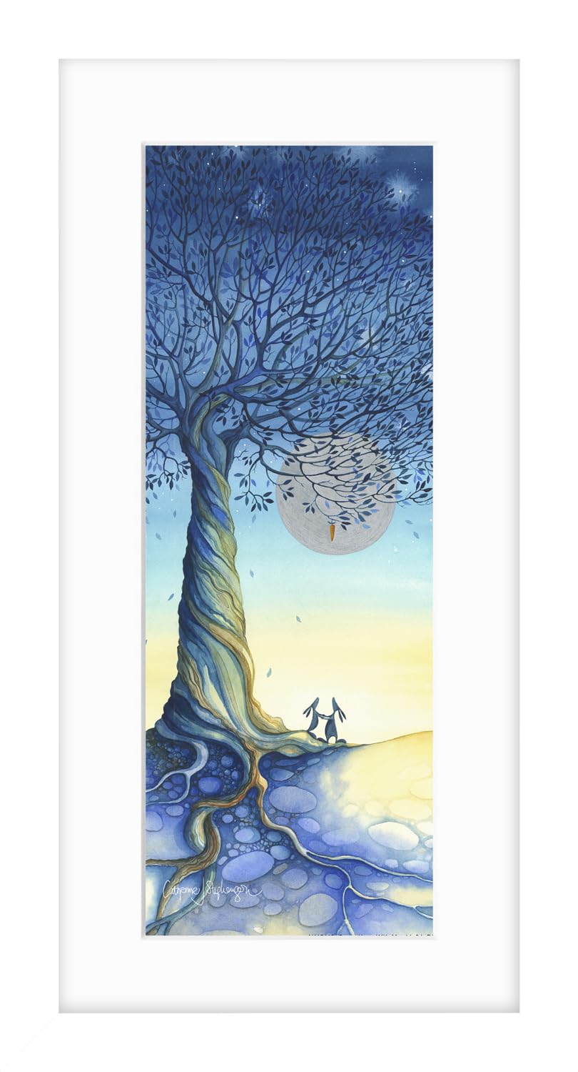 Artko Rabbit & Moon Framed Print Wall Art - 'Come Hope with Me' by Catherine Stephenson - Stunning Nature Inspired Picture - Ready to Hang Home Décor - 43.5cm x 23.5cm