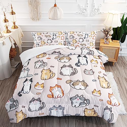 XYNHML Kids Cute Cat Comforter Set Twin Size 3Pcs