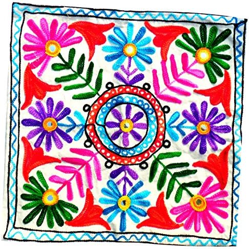 Handcrafted Woolen threads Embroidery Printed Cushion Covers Set of 2 -Throw Pillow Covers Cotton Fabric Indian Home Furnishing Decorative 16x 16 Inch-UP-CC010
