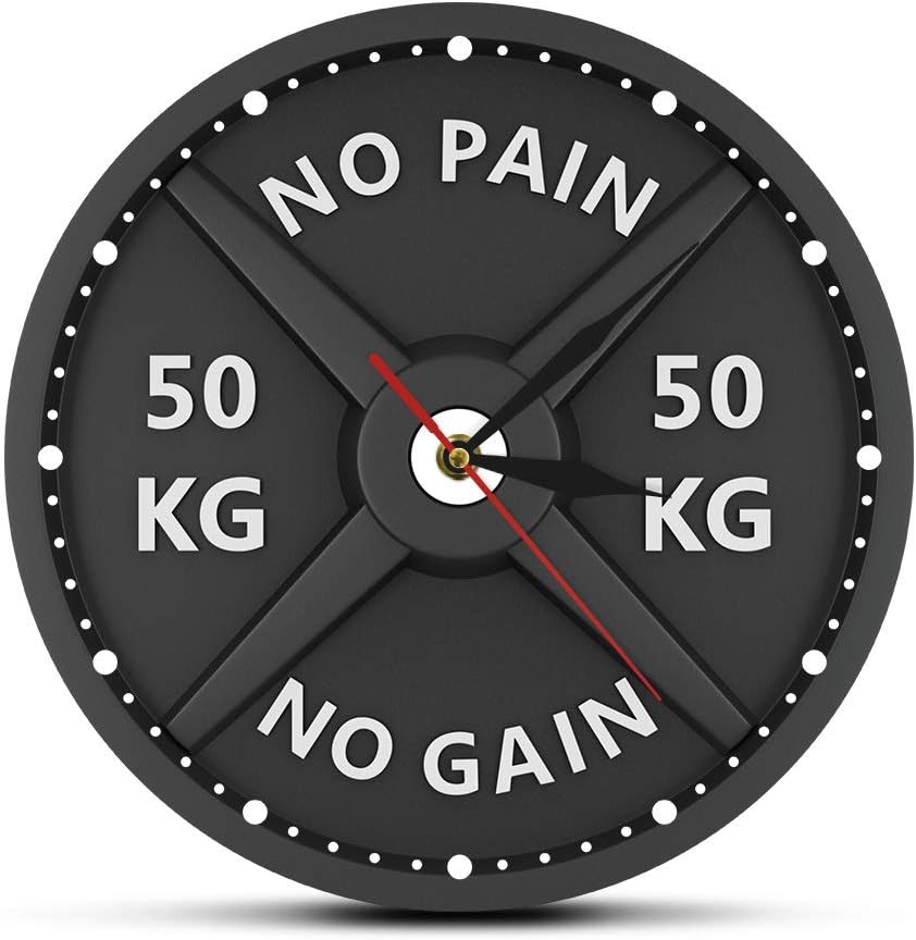 Wall Clocks 12 Inch 50Kg Barbell 3D Modern Wall Clock Weight Lifting Dumbbell Bodybuilding Wall Watch Gym Workout Strongman Gift Battery Operated Silent Quartz Decor Clock