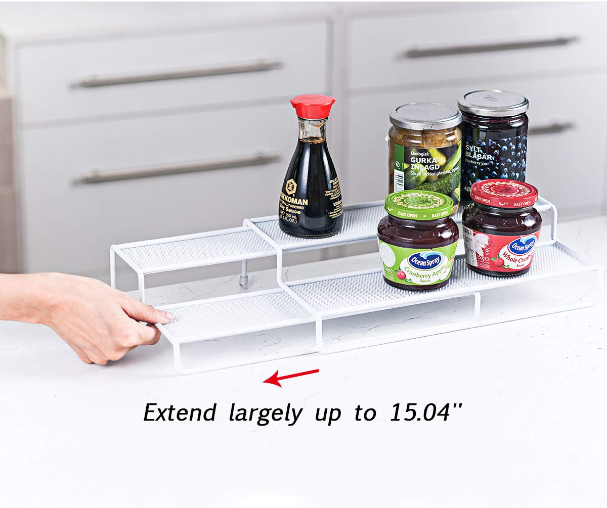 6-Piece Cabinet Storage Set: Expandable Stackable Kitchen and Counter Shelf Organizer/Metal Wire Pot and Pan Lid Rack/Over The Cabinet Storage Organizer Basket/Spice Rack Step Shelf Organizer, White