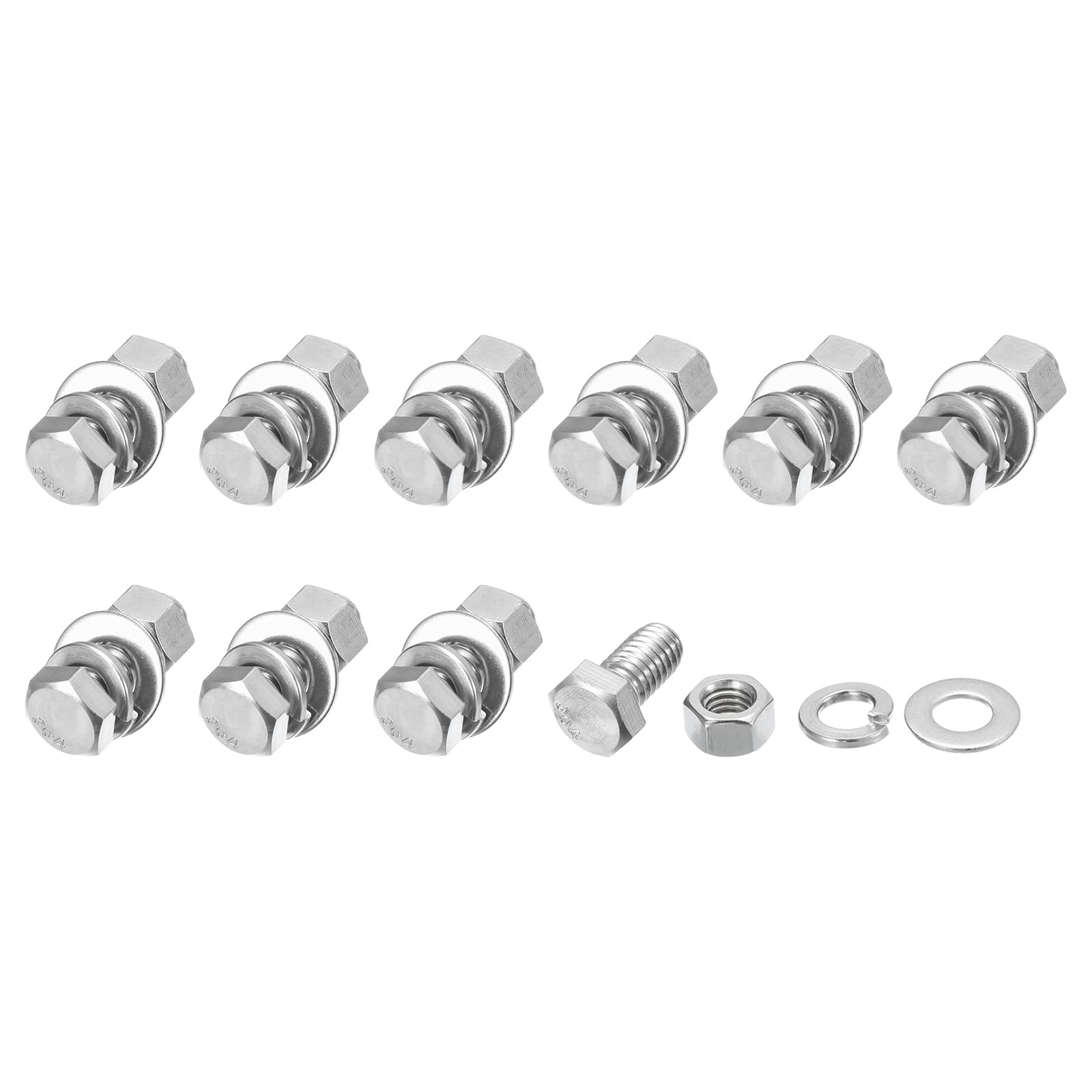METALLIXITY Hex Head Screws Bolts, Nuts, Flat & Lock Washers Kits (3/8-16x3/4") 10 Set, Stainless Steel Fully Threaded Machine Screws Bolt Set - for Home Appliance Equipment