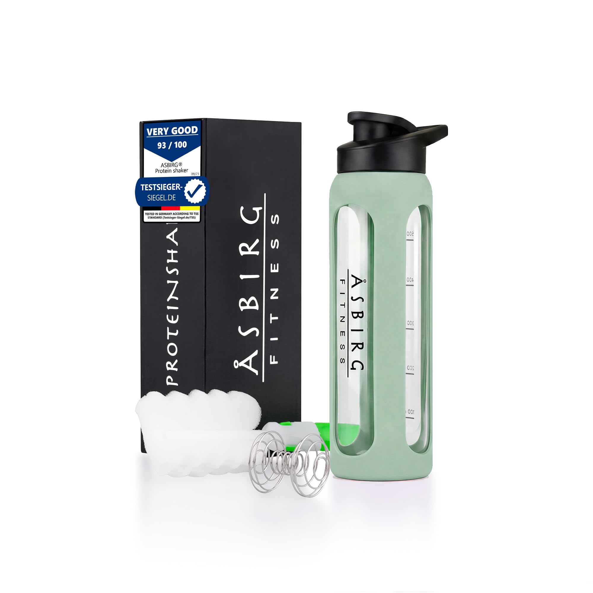 Asbirg Glass Protein Shaker Bottle 700ml – Leakproof & BPA-Free – Borosilicate Glass Gym Shaker with Spiral Mixing Ball for Smooth Protein Shakes, Smoothies, Meal Replacement & Fitness - Pastel Green