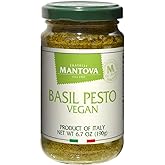 Mantova Vegan Pesto 6.7oz Jar (Pack of 2) – Authentic Italian Plant-Based Pasta Sauce, Dairy-Free Genovese-Style Pesto with F
