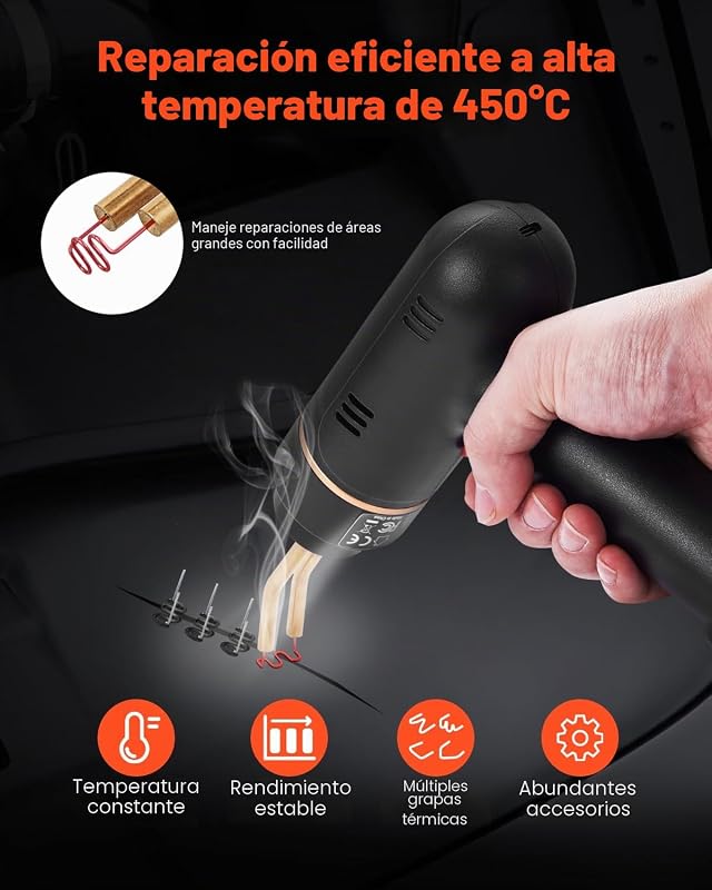 Soldadora de plástico sem fios de 120 W com 400 peças de 4 tipos de grampos quentes, pistola de soldadura recarregável de grampos quentes, para reparação de fissuras em plástico, 225 x 160 x 53 mm