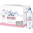 evian Natural Spring Water (One Case of 12 Individual Bottles, Each Bottle is 1 Liter) Naturally Filtered Spring Water in Large Bottles