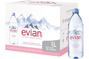 evian Natural Spring Water (One Case of 12 Individual Bottles, Each Bottle is 1 Liter) Naturally Filtered Spring Water in Large Bottles