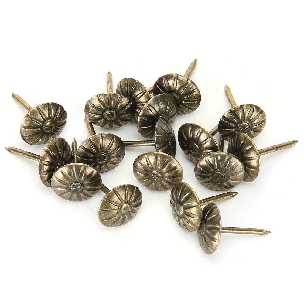 500Pcs 11 x 16mm Upholstery Tacks Furniture Nails Studs Chrysanthemum Pattern Retro Bronze Iron Nails Pins for Sofa Cork Fixed Decoration