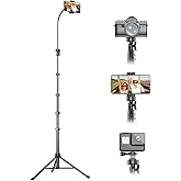 UBeesize 88’’ Flexible Phone Tripod with 14.95’’ Gooseneck, Remote and Phone Holder, Overhead Cell Phone Stand&Selfie Stick for Video Recording, Compatible with iPhone Android Phone, Camera Black