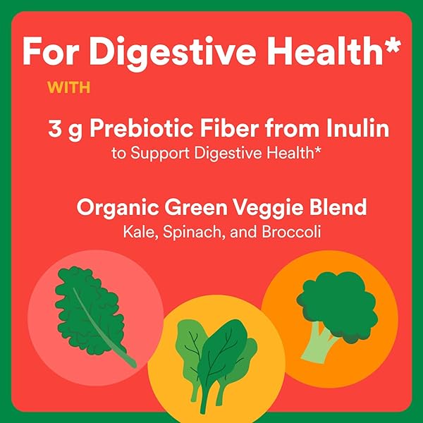 SMARTYPANTS KIDS FIBER & VEGGIES: PREBIOTIC FIBER GUMMIES FOR KIDS, FIBER SUPPLEMENT WITH INULIN, ORGANIC GREEN VEGGIE BLEND, VEGAN, GLUTEN FREE, MIXED BERRY FLAVOR, 60 COUNT (30 DAY SUPPLY)
