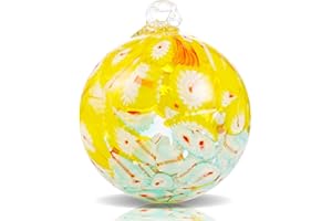 VOREEN 4" Hanging Glass Garden Gazing Ball Hand Blown Glass Witch Ball Christmas Ornament Friendship Balls for Outdoor Garden Patio Window Home Décor, Gift for Mom Wife Friend, Peacock Pattern