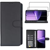 beukei Compatible with for Xiaomi Redmi 15C 4G/5G/POCO C85 4G Wallet Case [2 Pack] Tempered Glass Screen Protector, Leather Flip Credit Card Holder Stand Phone Cover (Black, for Redmi 15C)