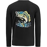 BASSDASH Men’s Fish Graphic UPF 50+ Long Sleeve Fishing Shirts Sun Protection Breathable Moisture Wicking T-Shirt