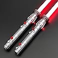 Kolulere Light Saber, Heavy Dueling Light Sabers 2 Pack, 12 RGB Colors 16 Sound Fonts with Metal Hilt Double-Bladed Light Saber Smooth Swing Motion Control 2 in 1 Light Sabers for Adults
