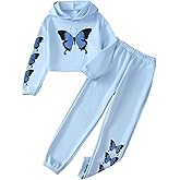 YOURUIKEY Girls' Clothing Set Butterfly Print Crop Top Hoodies Sweatpants 2 Piece Outfits Kids Sweatsuit Tracksuit Jogger Set