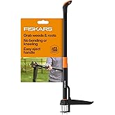 Fiskars Deluxe Stand-Up Weed Puller Tool, 4 Serrated Stainless Steel Claws | Claws Grip Dandelion Roots &amp; More for Permanent Removal, Foot Pedal Penetrates Tough Soil, Easy-Eject, Long Ergonomic Handle