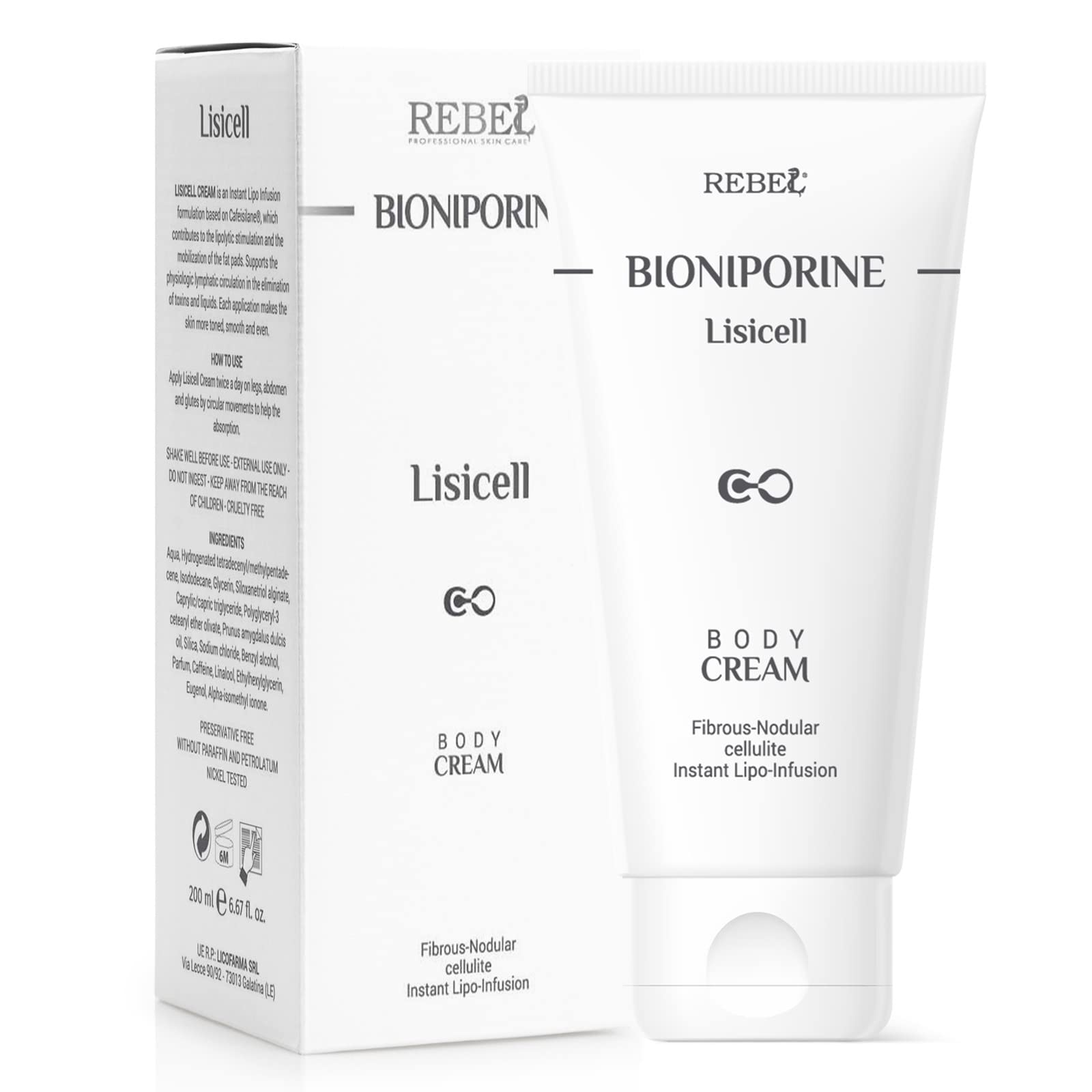 Lisicell Anti-Cellulite Cream Specifically for the Treatment of Fibrous and Sclerotic Cellulite. Acts on the Adipose Bearings. Improves Microcirculation - 200 ml