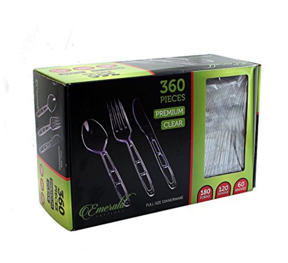 Party Bargains Disposable Cutlery set, Color: Clear, Count: 360 Pcs (EMERALD)