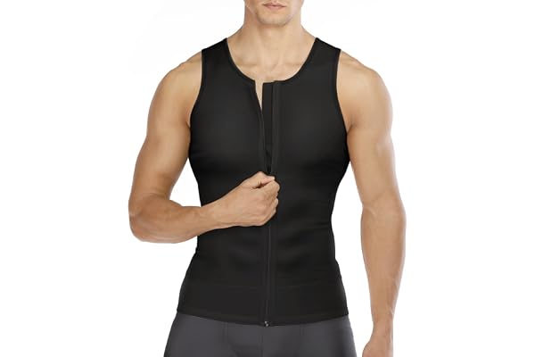 Gotoly Compression Shirts for Men Undershirts Slimming Shapewear Waist Trainer Body Shaper Vest Zipper Tank Top
