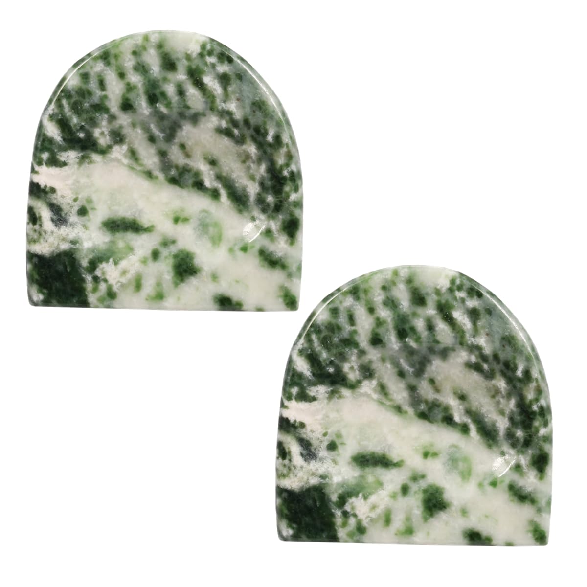 mookaitedecor Pack of 2 Natural Green Spot Jasper Crystal Thumb Worry Stones for Anxiety Stress Relief, Polished Semicircle Pocket Stones Palm Quartz Healing Crystal Gifts for Reiki Chakra Balancing