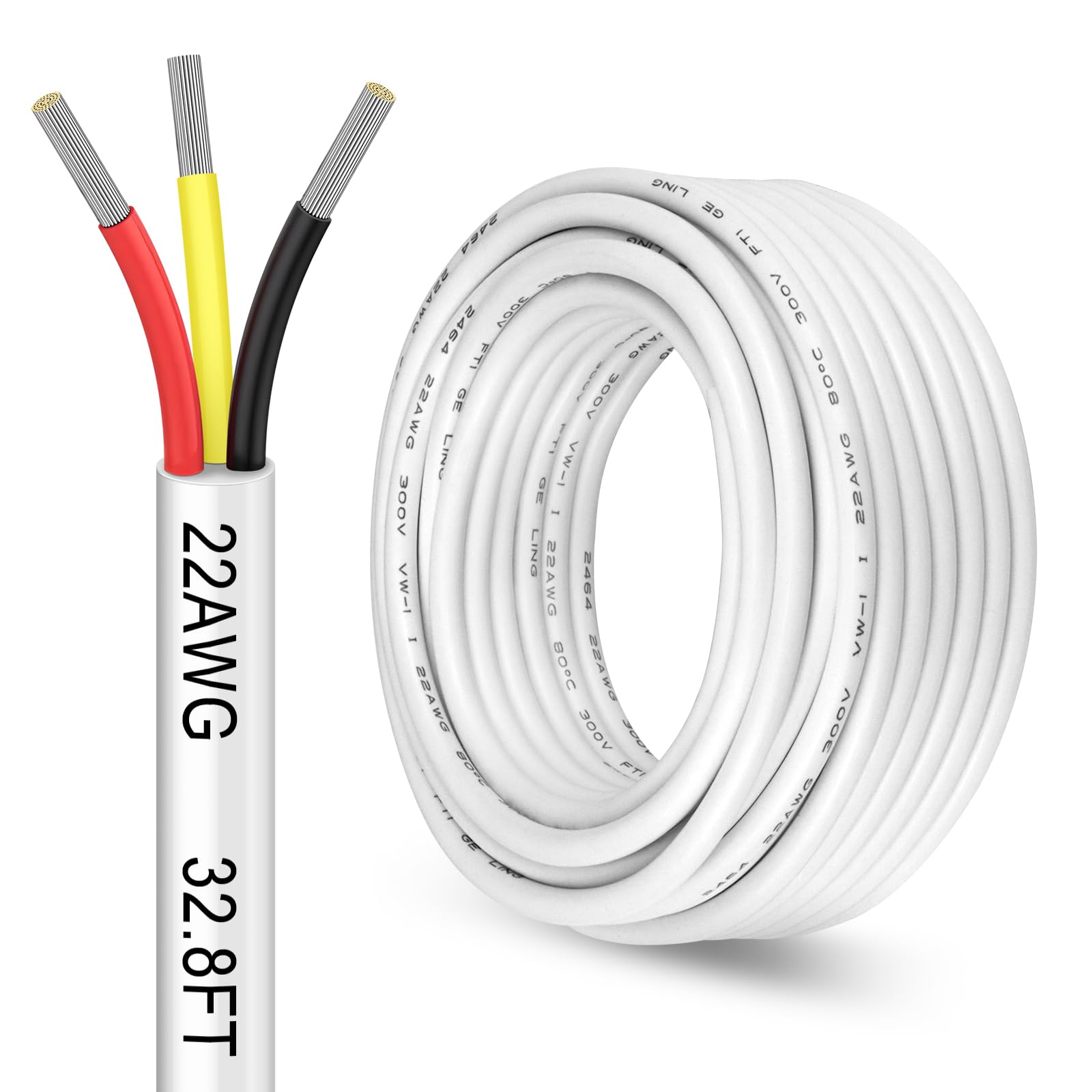 Photo 1 of 32.8FT 22 Gauge 3 Conductor Electrical Wire, 22 AWG Stranded Tinned Copper 3 Wire Cable, Low Voltage Electrical Wire for Security Alarm Access Control Speaker Automotive Thermostat Sprinkler, White