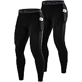 Roadbox 2 Pack Men's Compression Pants, Quick Dry Running Tights Leggings with Pockets, Athletic Base Layer for Workout Gym