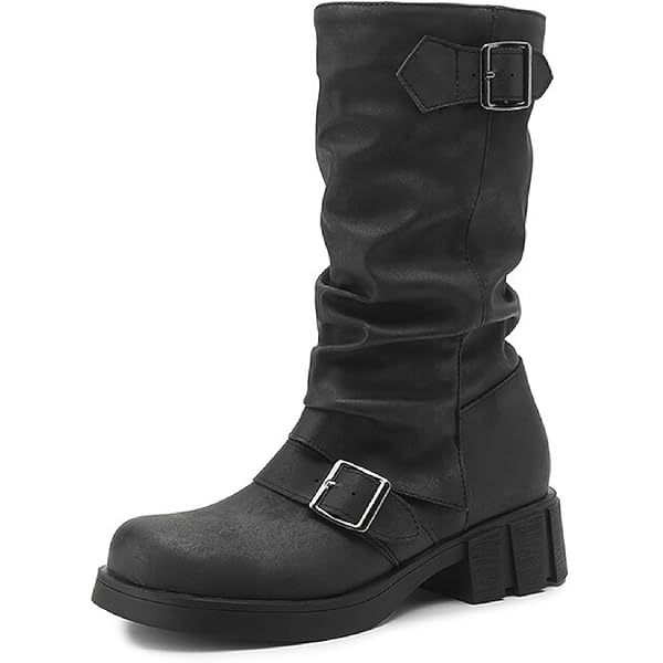 Amazon.com | keleimusi Womens Slouchy Biker Boots Metallic