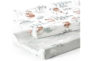 GRSSDER Stretch Ultra Soft Jersey Knit Changing Pad Cover Set 2 Pack, Change Table Pad Covers Fit 32"/34" x 16" Pads Safe and