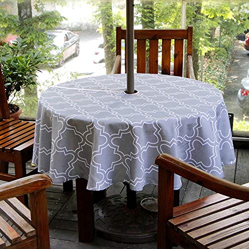 Do4U 60" Round Garden Patio Outdoor Table Cloth With Parasol Hole