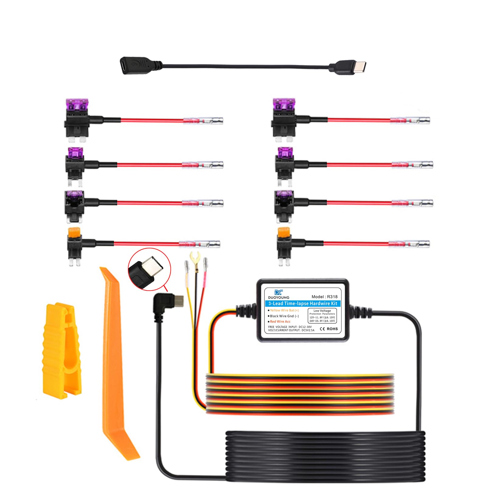 Hardwired Switch Module Kit Mua DUOYONG Dash Cam Hardwire Kit Converts 12V-24V to 5V Type C USB ...
