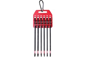 Protorq Long Impact Bit Set W/clip, 2 Phillips, 2 Square, T25 TORX, 6-Inch Length, 6-Piece,Industrial Strength, 1/4" Hex Shank