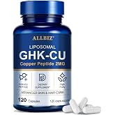 ALLBIZ Liposomal GHK-Cu Copper Peptide, 314mcg Copper Peptides for Skin Structure, Hair Texture &amp; Scalp Health | Supports Natural Collagen Synthesis | 20X Absorption | Vegan, Non-GMO | 120 Capsules