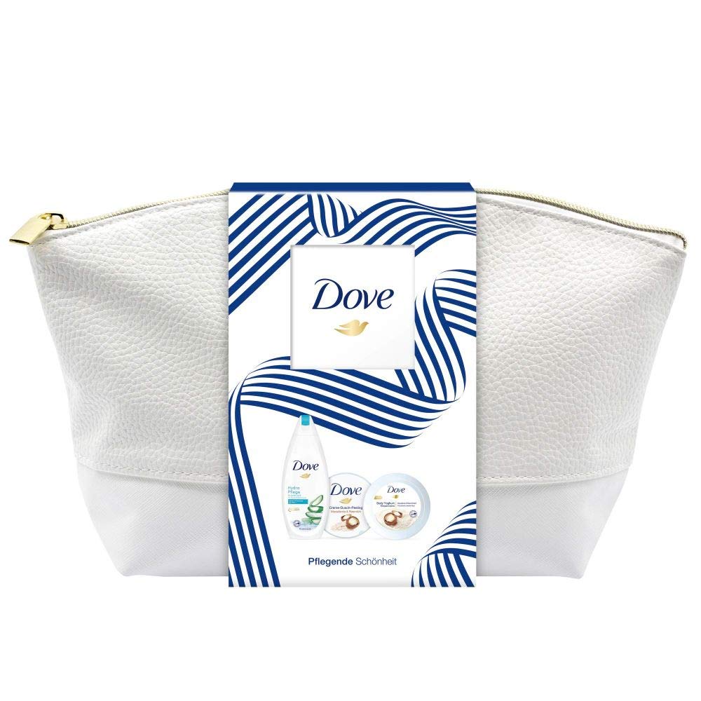 Dove Gift Set, Nourishing Beauty for Silky Smooth Skin, with Shower Gel, Cream Shower Exfoliation, Body Yoghurt in a Toiletry Bag (250 ml + 225 ml + 250 ml)