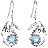SVODEA Dragon Earrings 925 Sterling Silver Moonstone Dragon Dangle Earrings Dragon Jewelry Gifts for Women