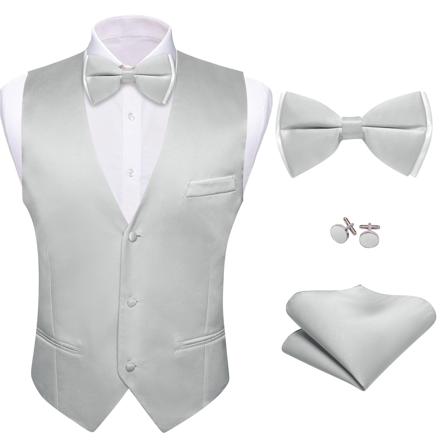 Barry.Wang Mens Silver Grey Formal Suit Vest V-neck