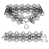 Lisli Fashion Gothic Black White Lace Choker Necklace Bracelet Women Jewelry Set (Black)