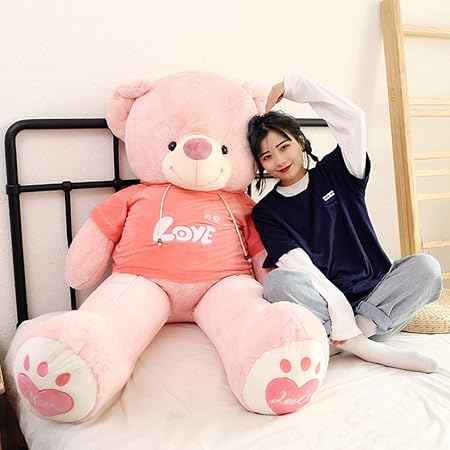 Amazon パーカー付きのテディベア 熊縫い包み ぬいぐるみ 抱っこクッション 特大 もこもこ 可愛い お誕生日 プレゼント ギフト 贈り物 添い寝 横向き寝 洗える 大きいサイズ ピンク ブラウン キャラクター 癒し系 もこもこ ぬいぐるみ おもちゃ