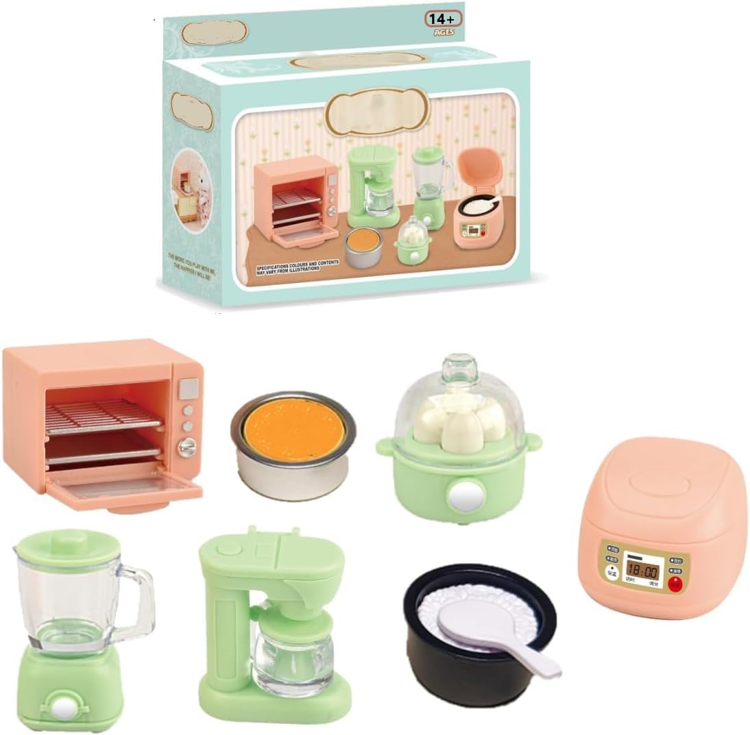 KARLOR Miniature Dollhouse Kitchen Appliances Set, 1:12 Scale, Green, Plastic, Manual, Kitchen, Decorating, Pretend Play, Indoors, Doll House, Mini Scene