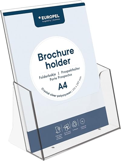 Europel Leaflet & Brochure Holder for A4 - Crystal Clear Acrylic Portrait