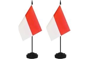 YAMIUO 2 Pack Indonesia Desk Flag Set, Indonesian Desktop Small Miniature Table Office Flag with 12" Black Pole and Black Base, Offices, Classroom, Home, Festival Decoration (Indonesia)