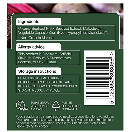 Natures Aid Organic Beetroot 4620mg 60 Capsules x 2 Pack =(Total 120 Capsules)