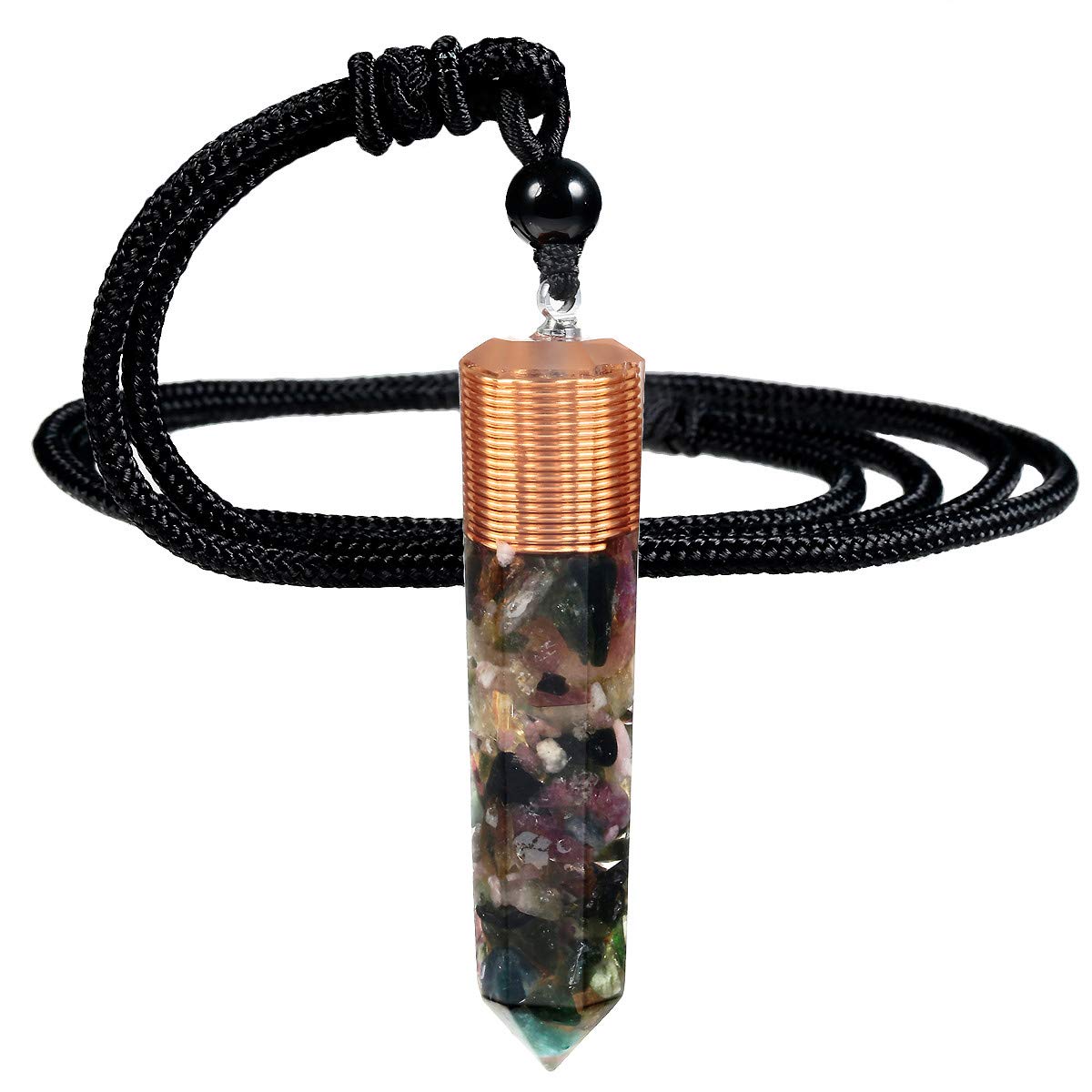 Nupuyai Tourmaline Healing Crystal Point Pendant Necklace for Women Men, Spiral Hexagonal Stone Pendant with Adjustable Cord 60cm